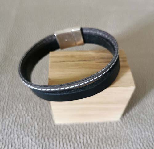 Bracelet homme en cuir noir et gris